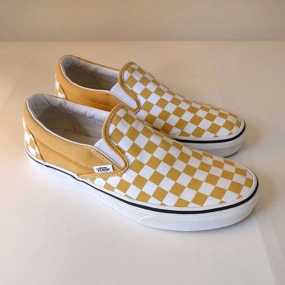 Vans Slip On Gold/White Checkerboard Shoes Women's 10  Men's 8.5 - Picture 2 of 9